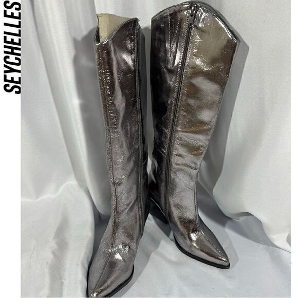 FREE PEOPLE BY SEYCHELLES SHINE ON TALL BOOTS IN METALLIC PEWTER NWT SIZE 6.5 - Picture 6 of 7